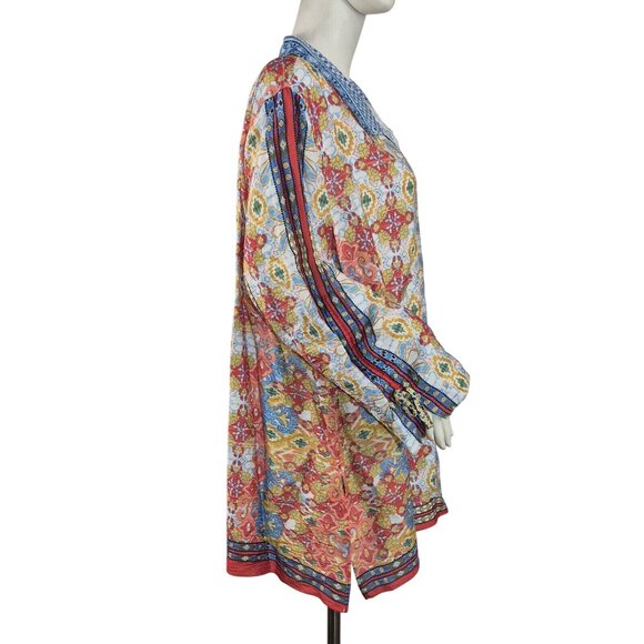John Mark Women’s Tunic Size 3X Top Collar Button Multicolor  Multi Patern 27 - Picture 3 of 13